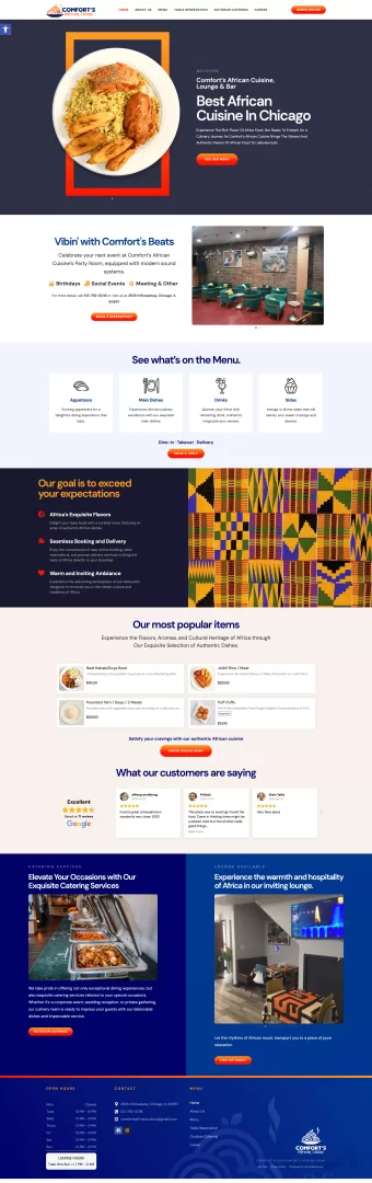 Comforts African Cuisine Website Designed By EboPal Resources